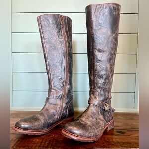 Black Distressed Leather Knee-High Boots